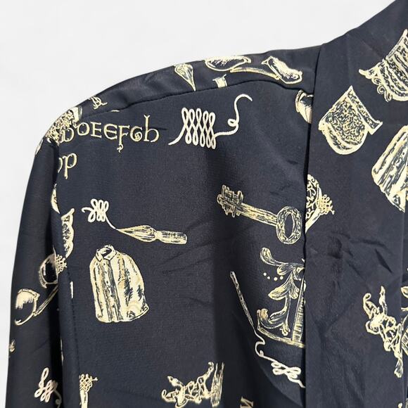 Vintage Liz Claiborne Teacher ABC’s Calligraphy Novelty Print Shawl Collar Top - Picture 4 of 9